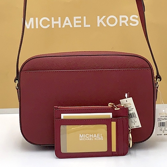 MICHAEL KORS LARGE EW ZIP CHAIN CROSSBODY DARK CHERRY & SM  TZ COINPOUCH MULBERR - Picture 6 of 16